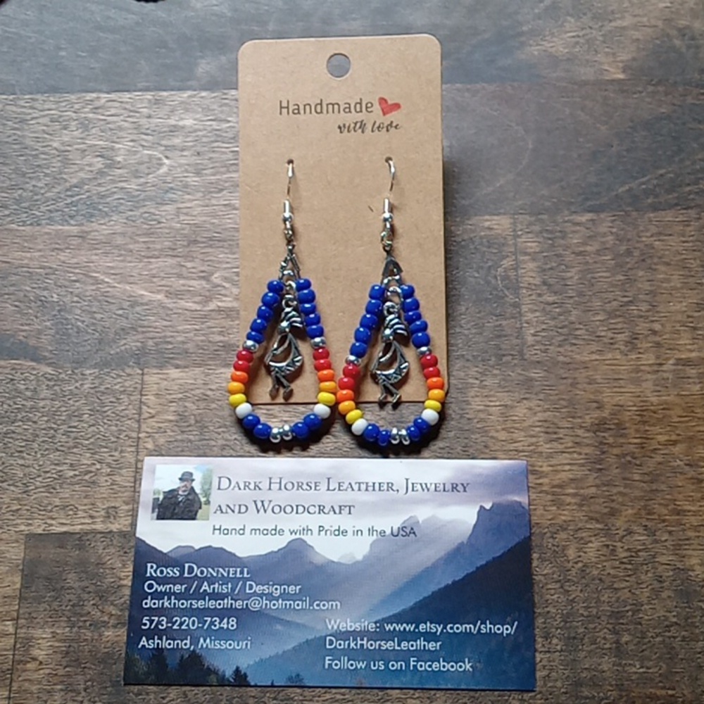 Southwestern Beaded Dangle Earrings with Kokopelli Charms